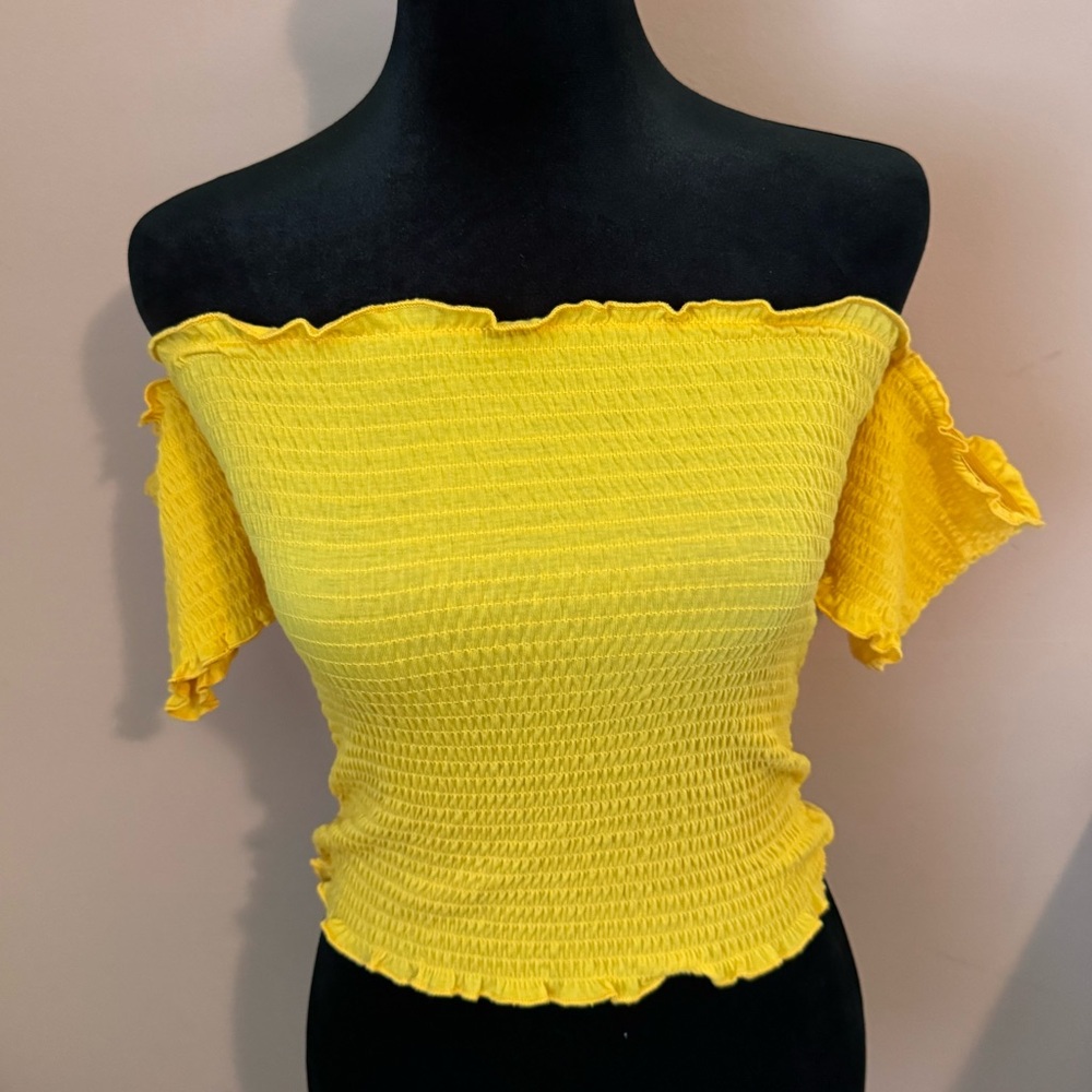 Yellow Off-Shoulder Smocked Top